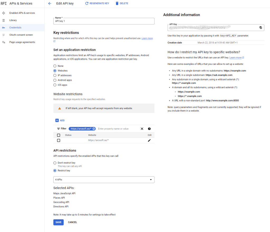 Google maps credential
