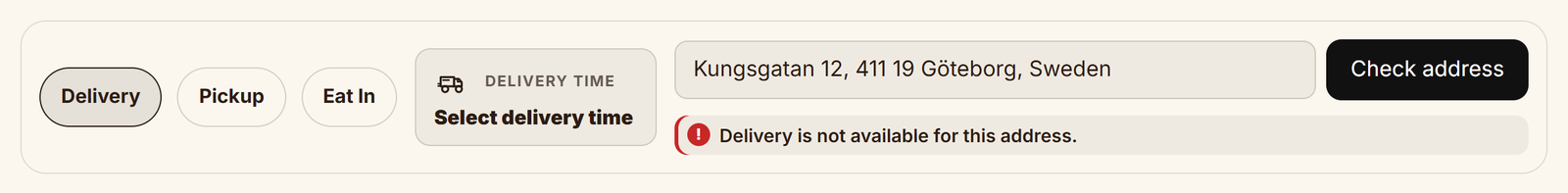 Address check: delivery not available