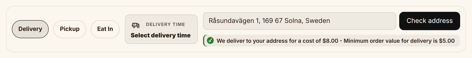 Address check with the delivery price