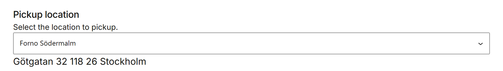Pickup location selector in the checkout