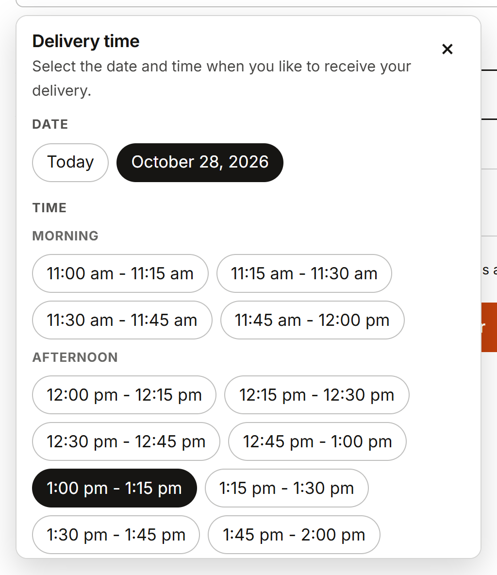 Time picker like the menu page, open