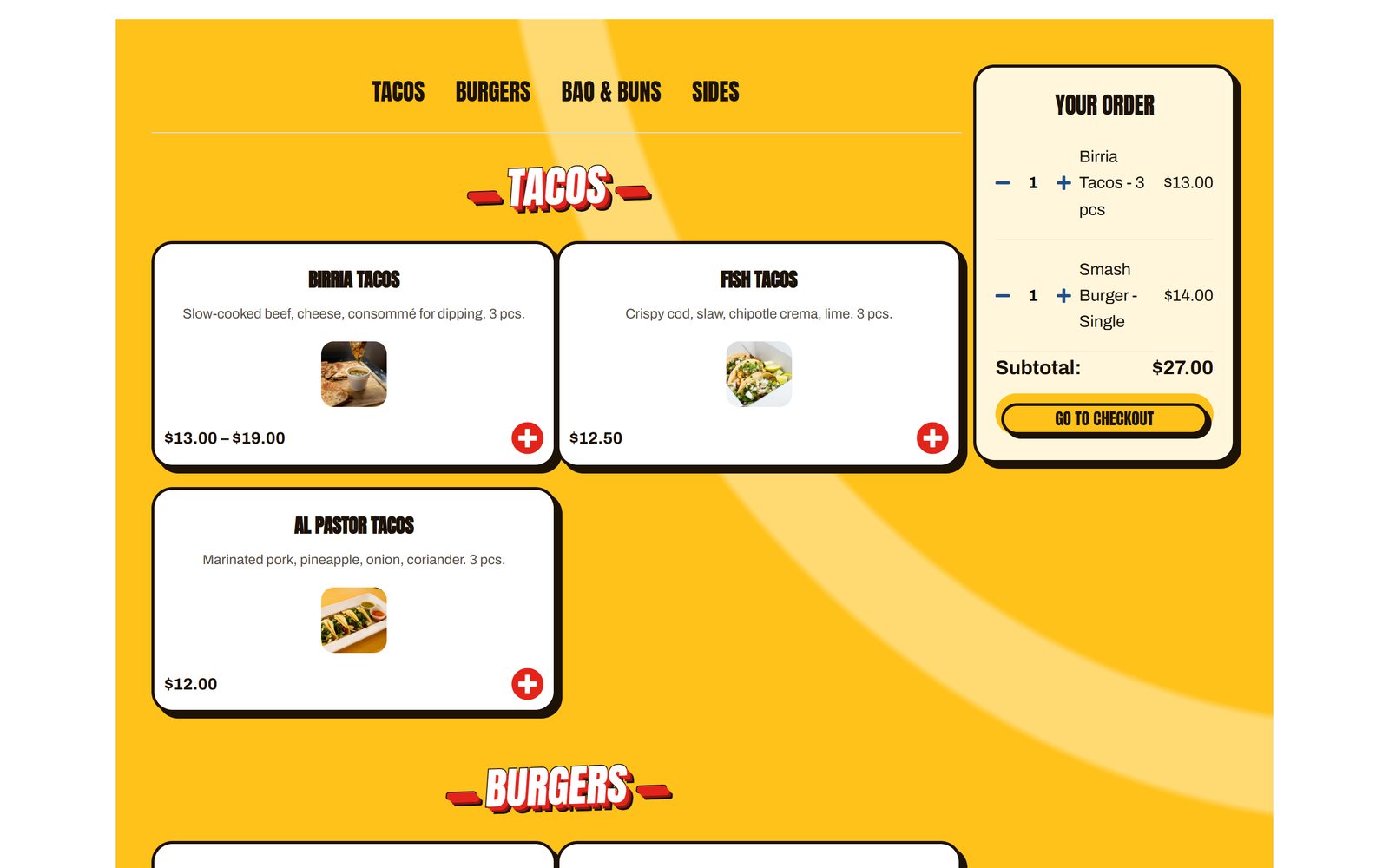 Classic menu with the Arcade template in two columns