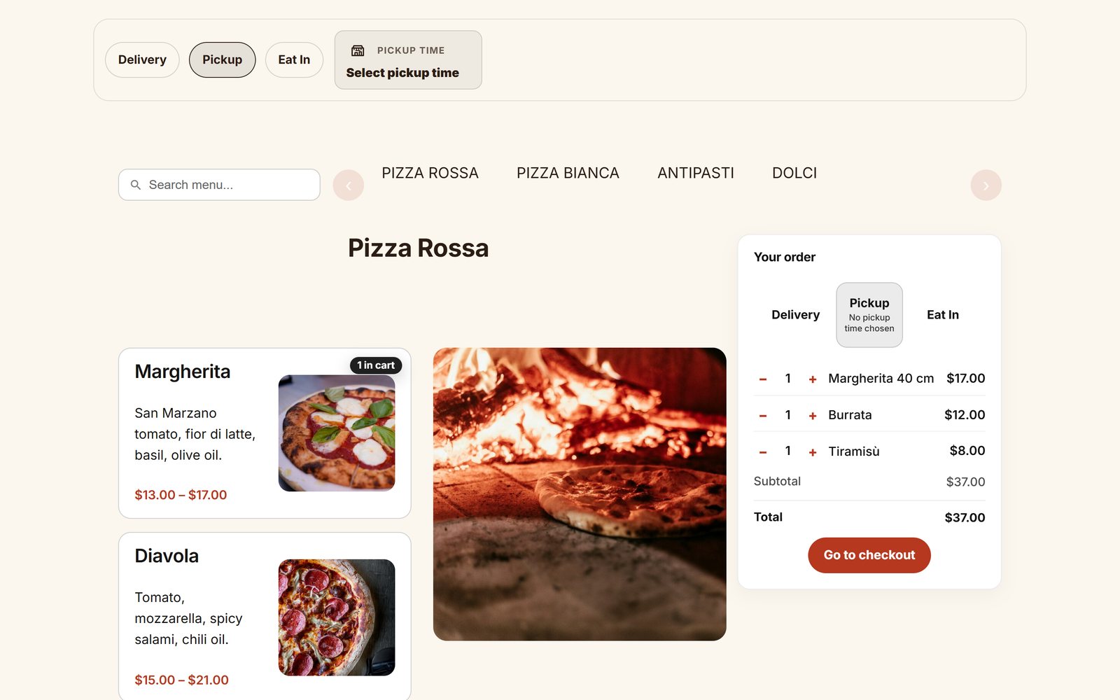 Food Online Menu block on desktop